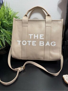 The Tote Bag Neutral Beige Faux Leather Tote with Removable Strap